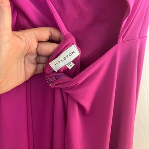 HALSTON One shoulder Fuchsia Jersey dress, Size 6